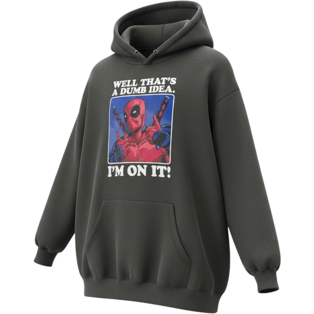 Marvel Deadpool Hoodie Men 3XL Grey Excellent‎ Dumb Idea Graphic Sweatshirt